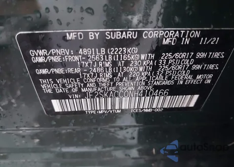2022 Subaru Forester from USA, damaged, VIN JF2SKACC0NH410466